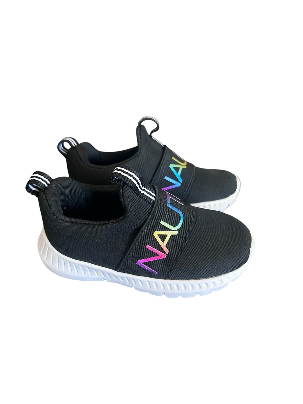 Nautica Canvey  Black Slip-On Sneakers with Rainbow Logo Strap Baby Size 5